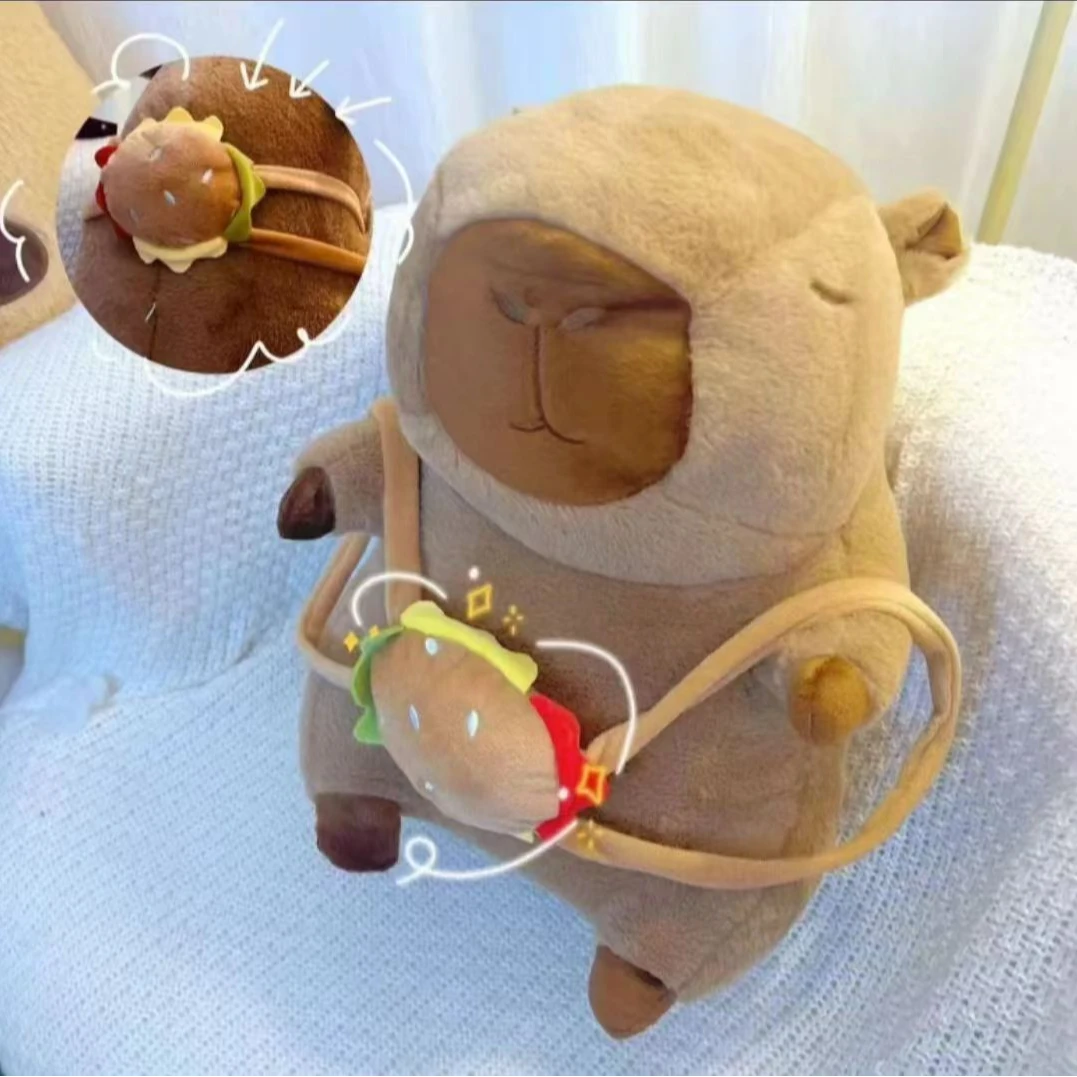 汉堡卡皮 超萌卡皮巴拉毛绒玩具一个40cm  售后咨询客服T恤短袖