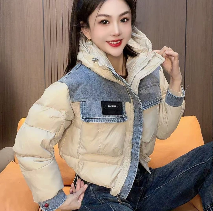 7300 洋气拼接牛仔棉服