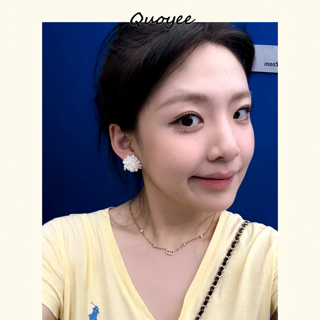 合金仿珍珠耳饰 Quoyee 珠珠编制花朵耳钉 银针法式珍珠耳饰UU03