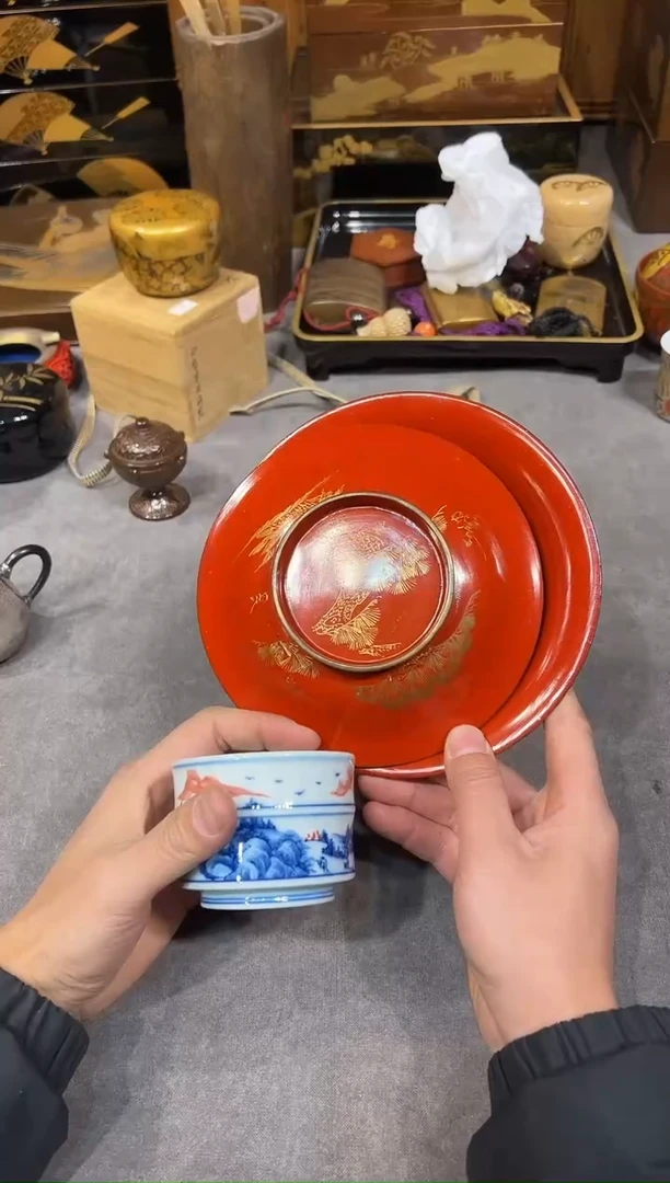 沈金雕刻 盖钵 （明治）