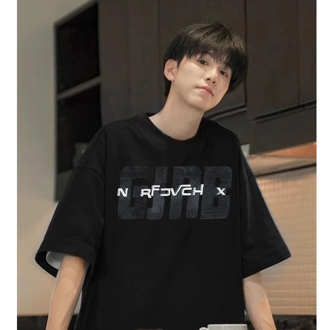 重磅纯棉小众设计感夏季短袖t恤男款百搭字母印花宽松半袖上衣女