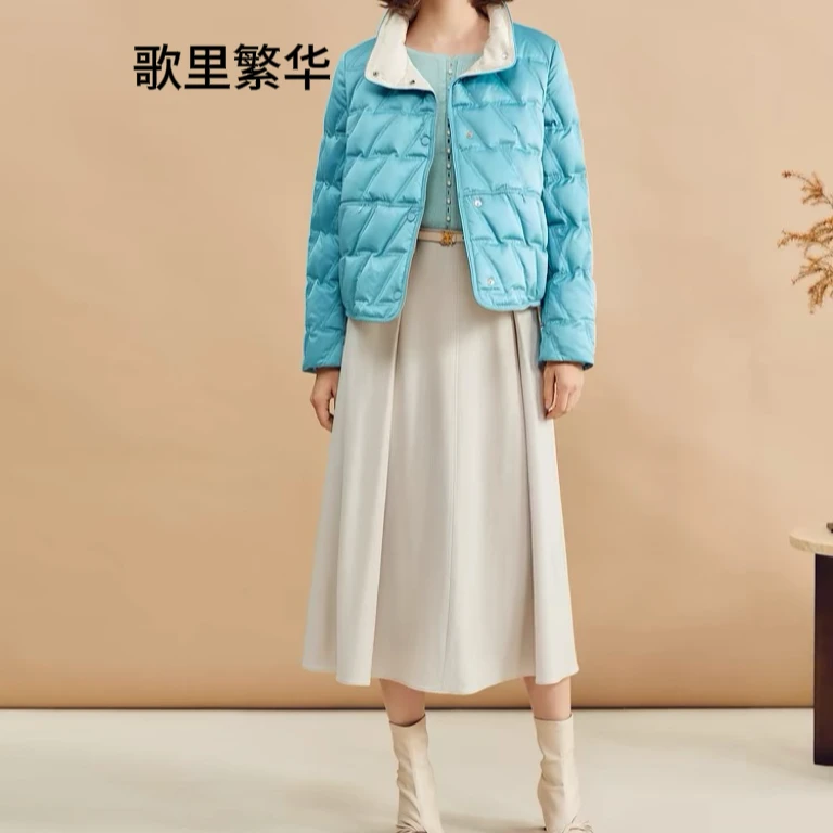【清清专属】Y+2024冬季新款撞色立领缎面鸭绒羽绒服0191