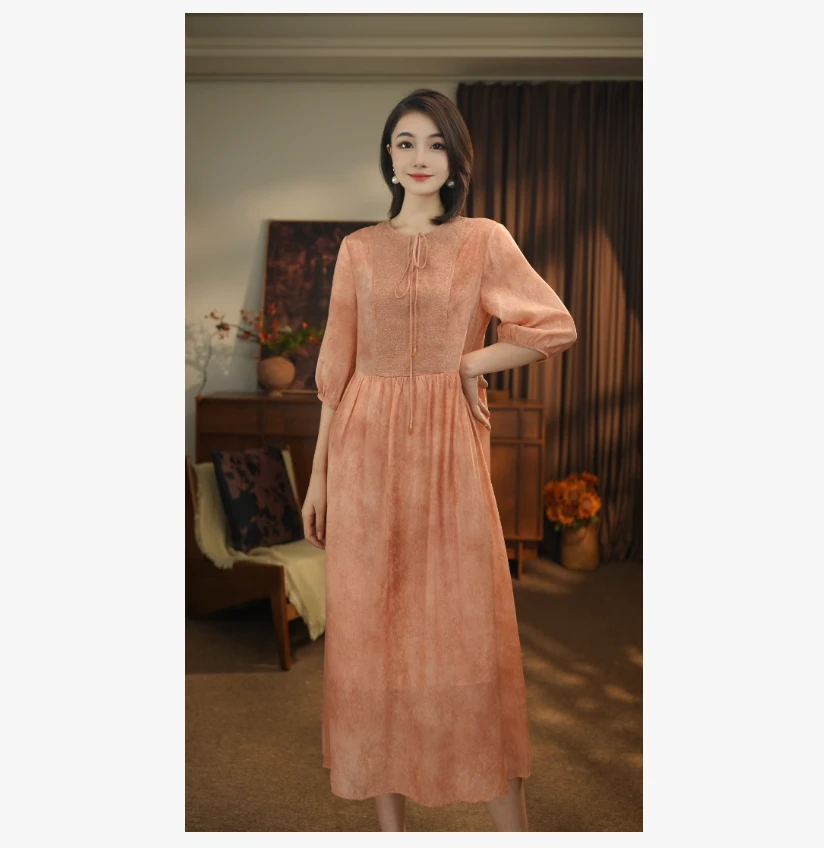 625456-1 简约温婉优雅百分百桑蚕丝连衣裙