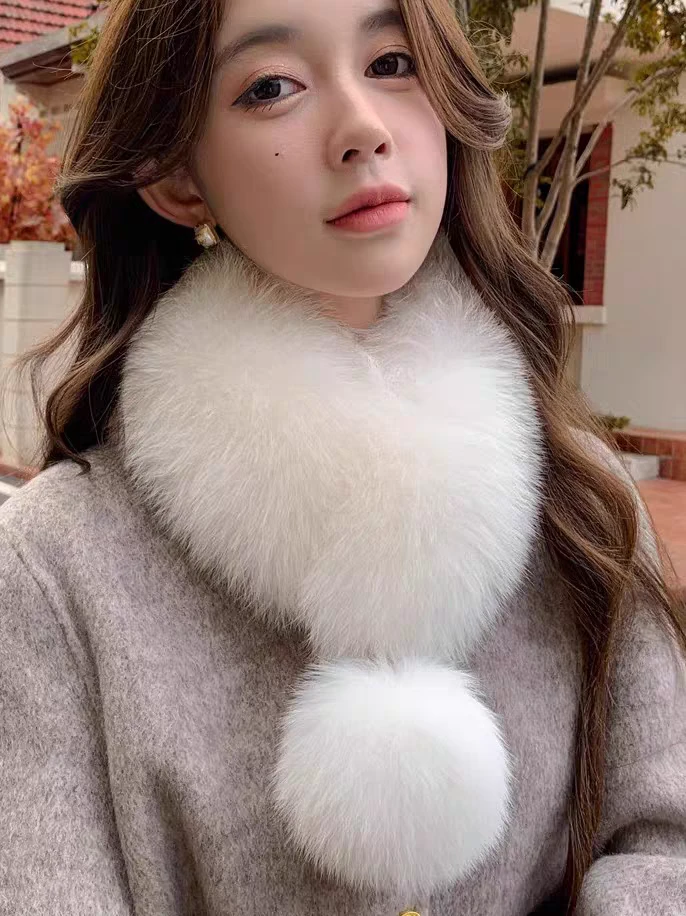 真狐狸毛双面獭兔围脖秋冬时尚皮草保暖百搭围巾网红毛绒毛皮草