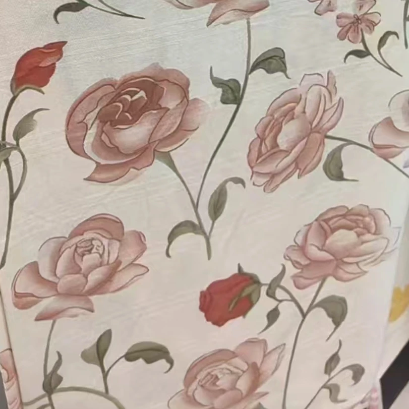 细纹粗布布头--法式玫瑰150*250