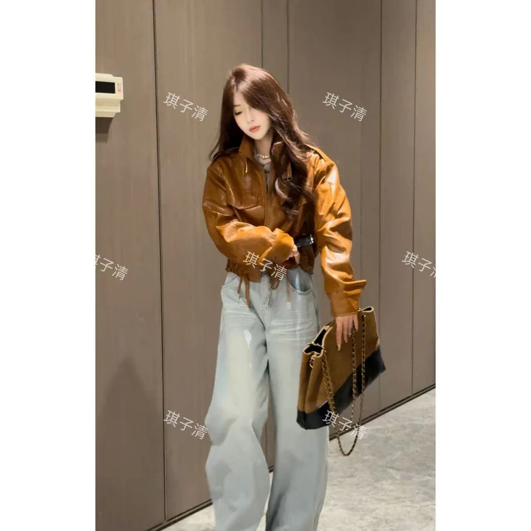 【琪子清定制】高级感立领皮衣女2025秋新款复古百搭夹克外套