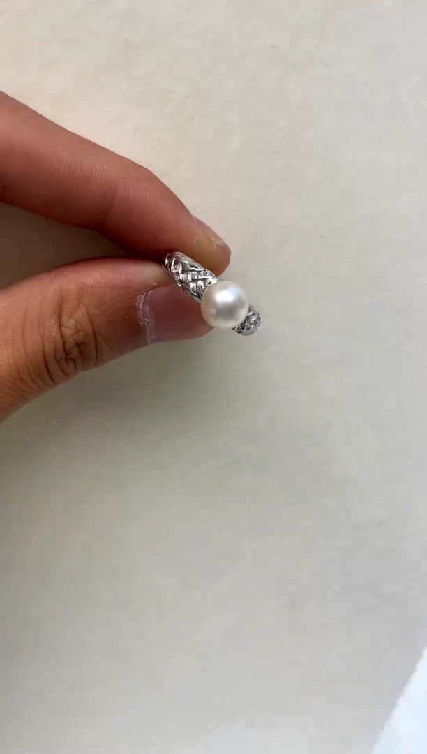 银S925镶嵌戒指海水珍珠7-8