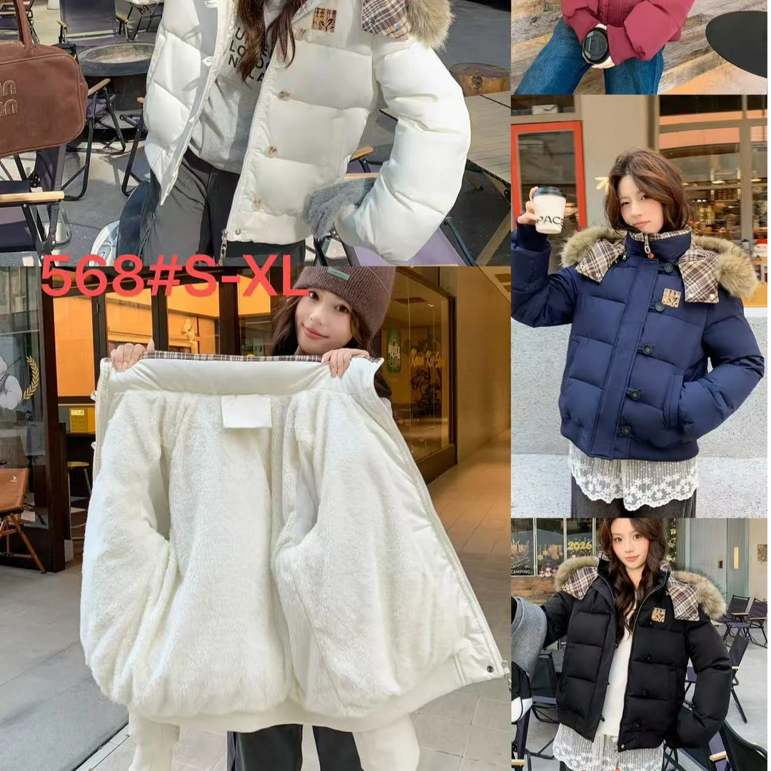 巨好看的美式复古风冬季新款加绒棉服女短款加绒加厚外套【568】