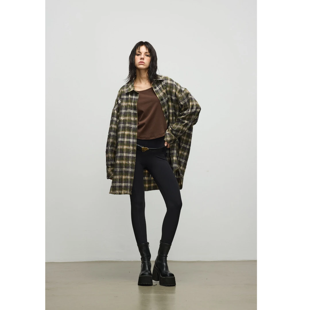 【上新】GGAHOLIDAY时尚复古秋冬宽松潮流长袖格子衬衫外套-154138