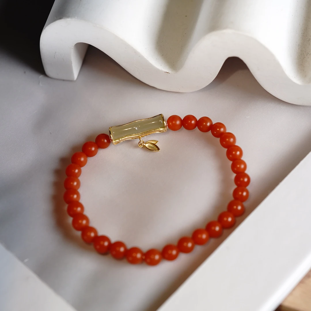 s925保山南红和田玉手链5mm KT24060606