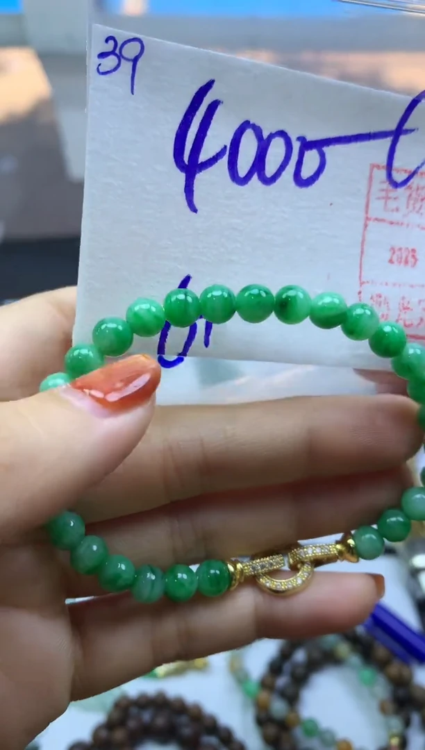 未镶嵌定制翡翠39手串卡6*4010元毛货需精抛光
