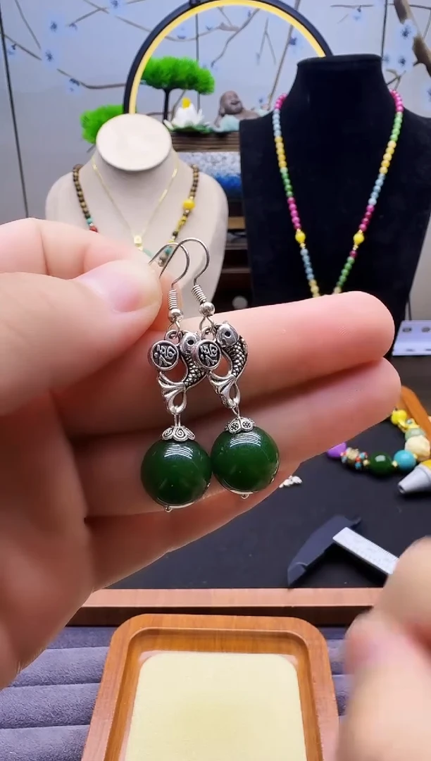 和田玉银S925镶嵌耳饰E10