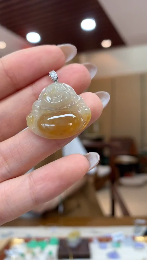 吊坠(不含链)18K金镶嵌翡翠佛公