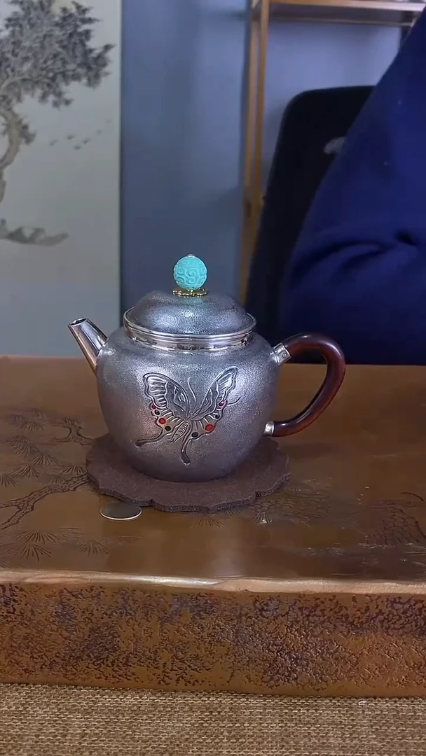 不二银工蝴蝶泡茶壶