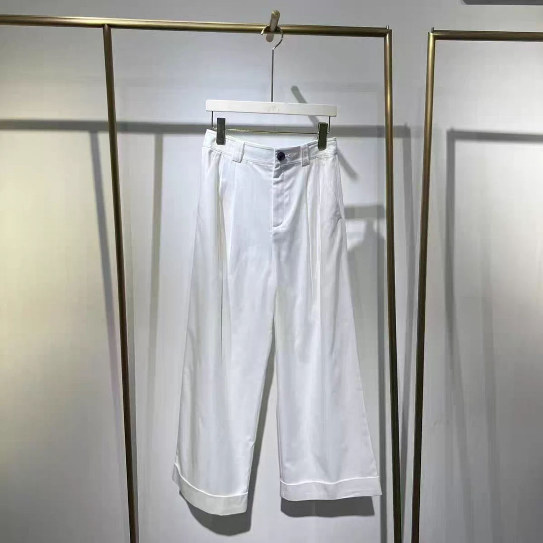 1714诗2025夏新款白色阔腿山本裤垂感通勤休闲裤女