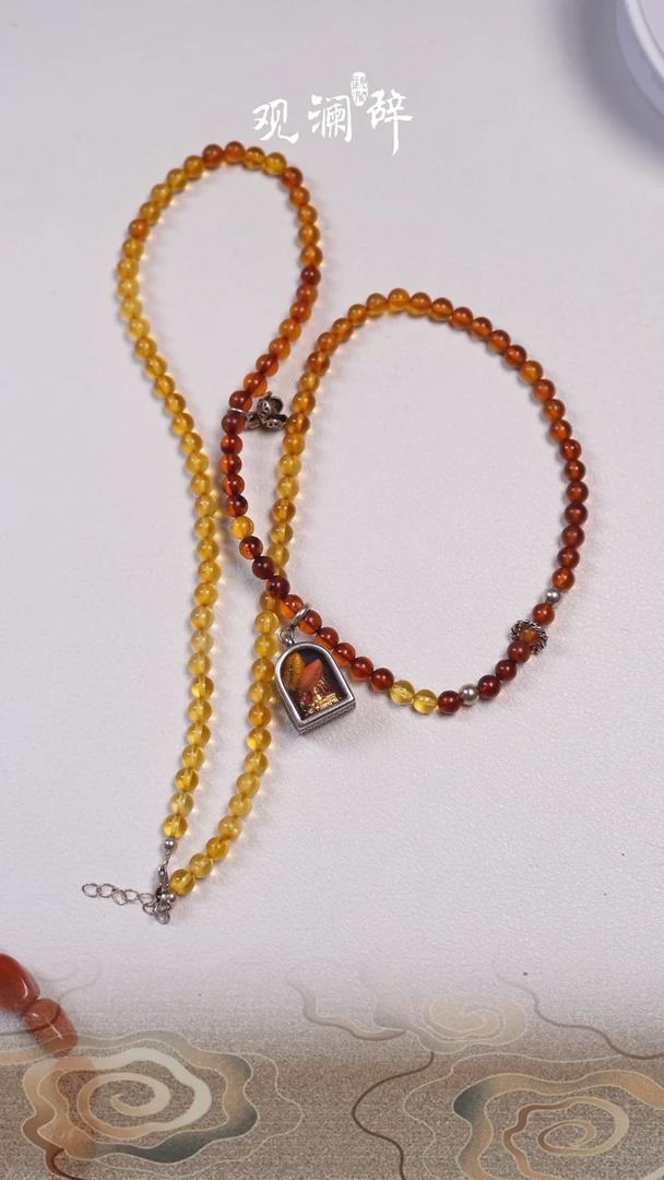 【闪购商品】琥珀颈饰银S925镶嵌颈链