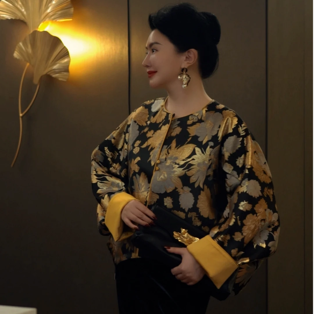 芈莱尤优——新款新中式轻国风高级复古提花上衣F24-6223-4