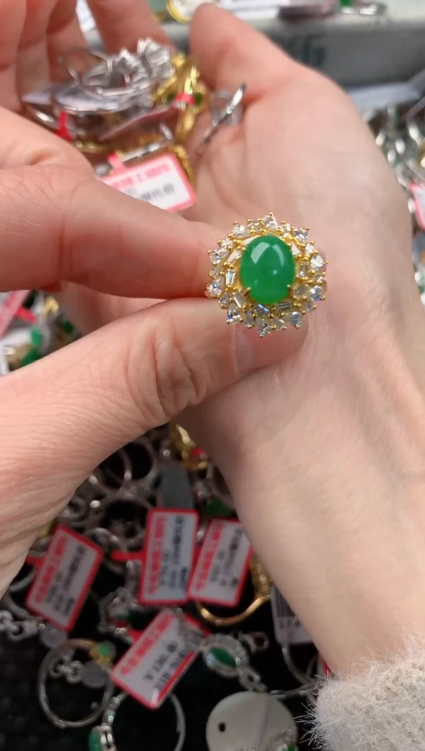 银S925镶嵌戒指翡翠555555  5