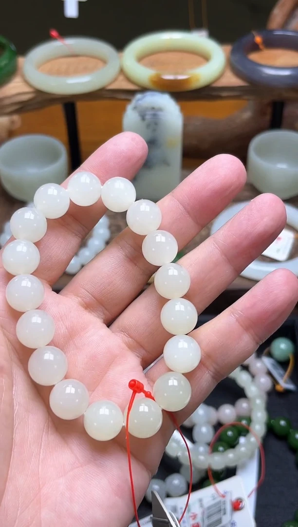 未镶嵌手串和田玉卡12若羌暖白 圆珠 9010908