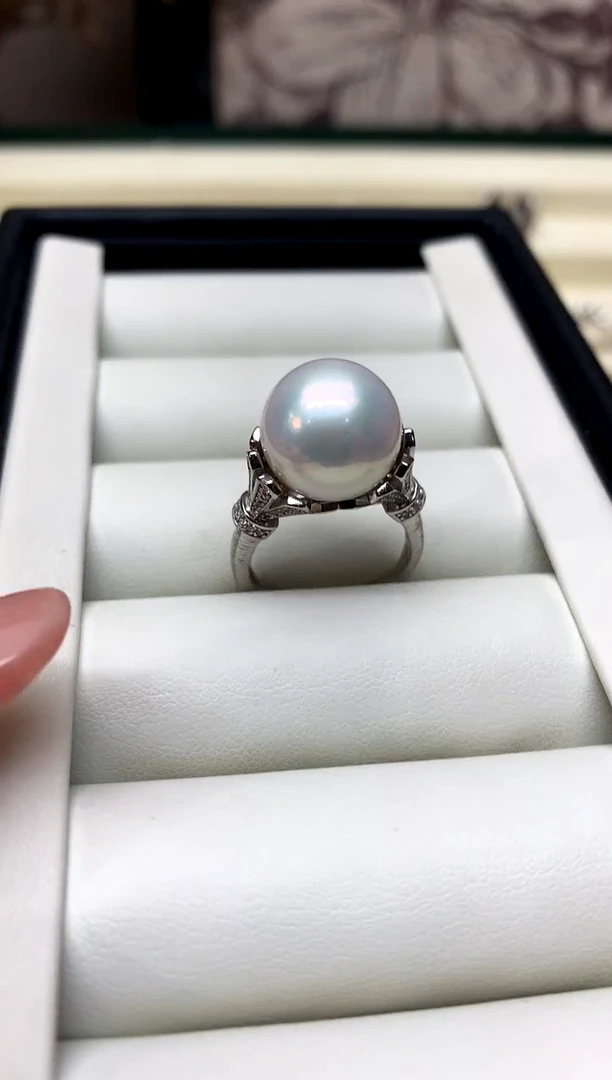银S925镶嵌戒指淡水珍珠12-13mm