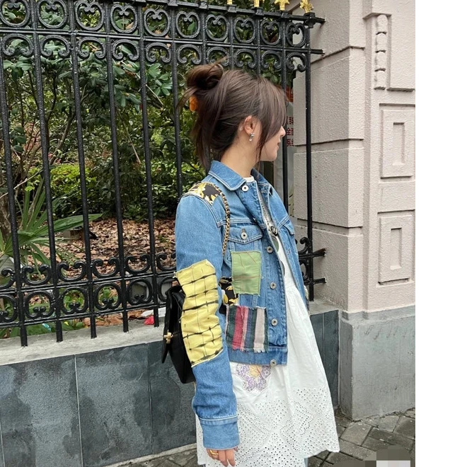 全新未使用 LOEWE/罗意威 Loewe 花朵图案牛仔长袖 蓝色38