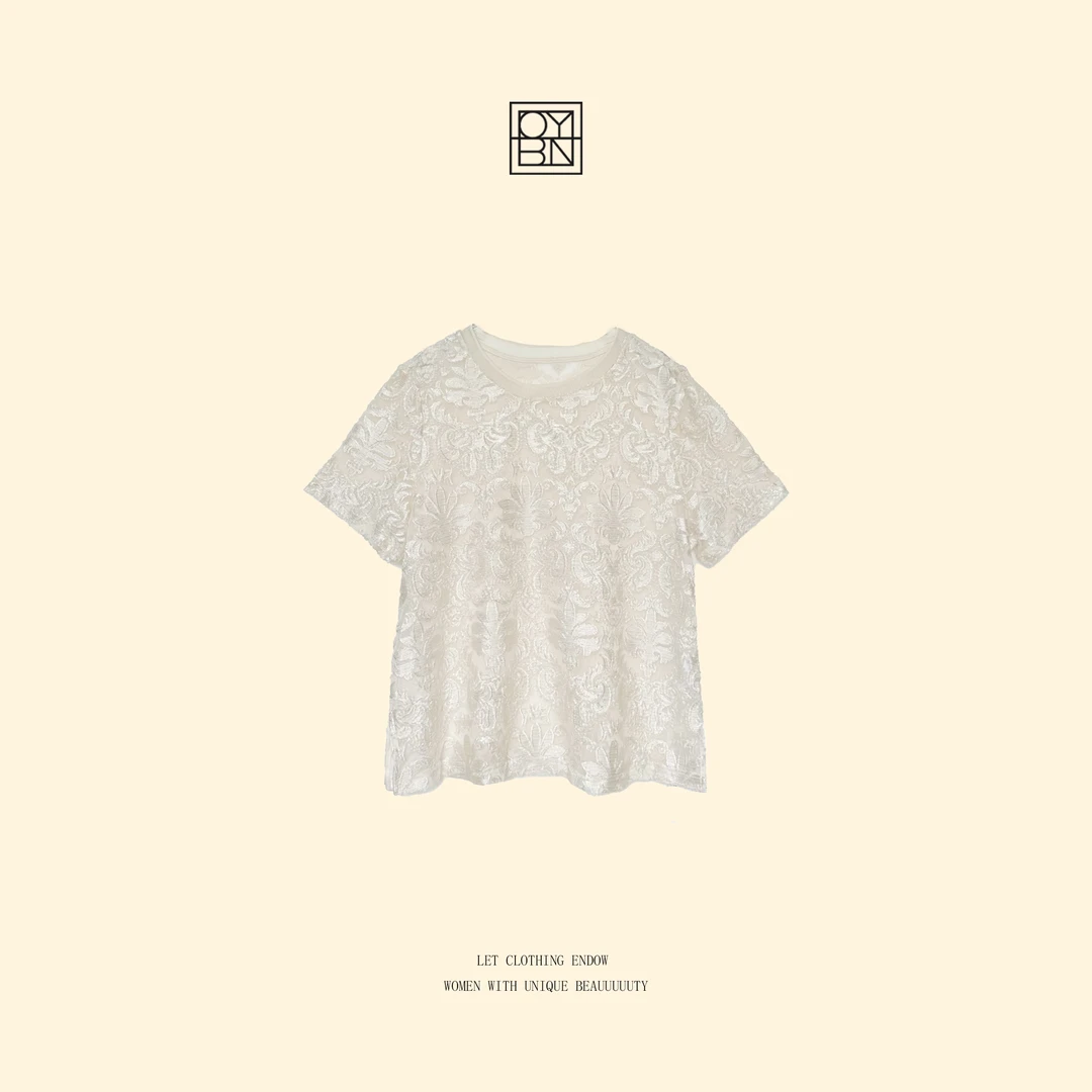 OYBN【千丝万缕】微胖大码重工提花短袖T恤 1873