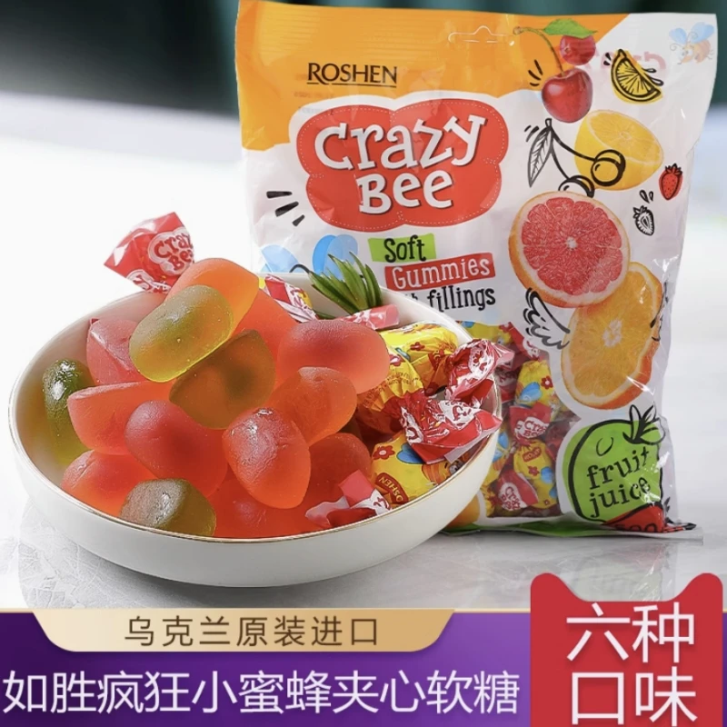 【主播推荐】进口如胜小蜜蜂果汁夹心软糖500克袋装