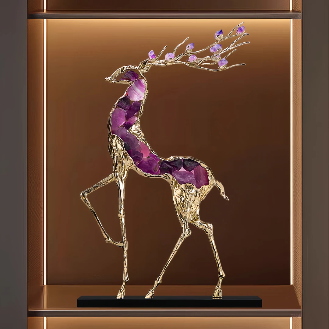 D水晶鹿摆件大号客厅玄关酒柜电视柜轻奢高级感工艺品乔迁礼物