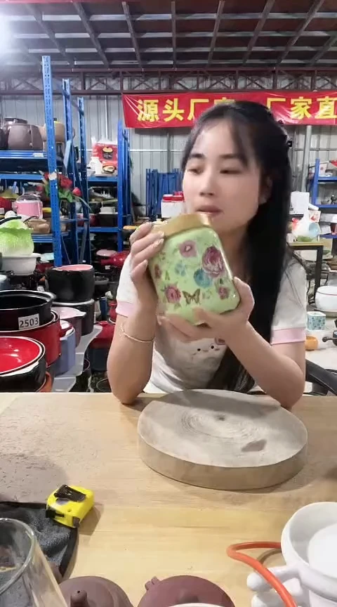 陶瑕疵绿色罐不可明火