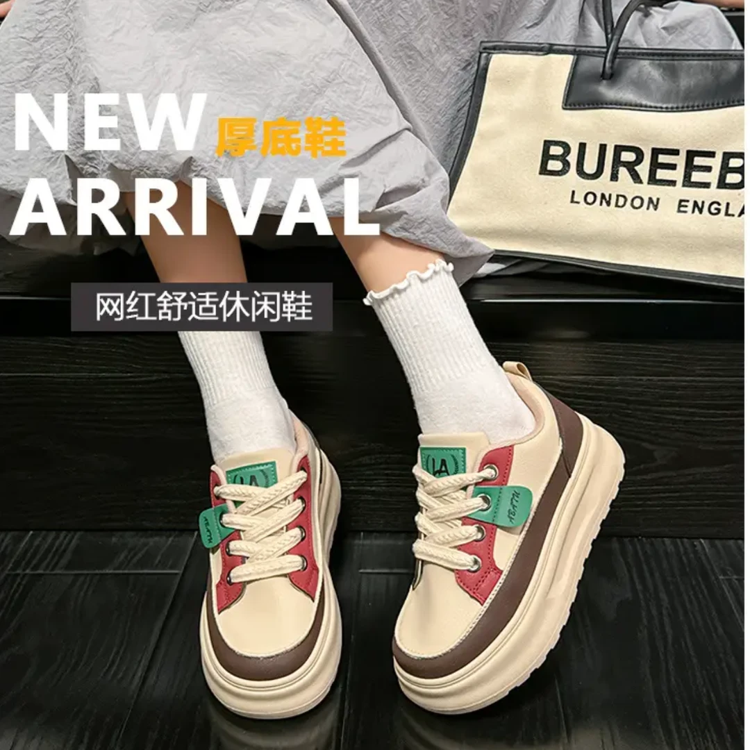 厚底女鞋2025年春季新款韩版百搭运动休闲鞋时尚撞色板鞋ins潮
