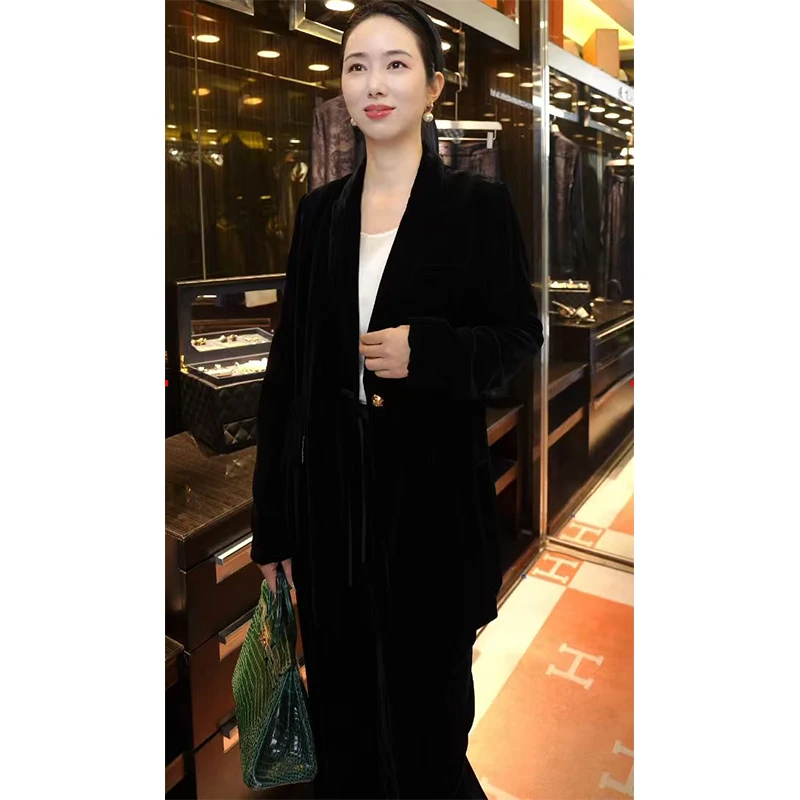 【一眼万年】高定桑蚕丝真丝丝绒套装西装+阔腿裤套装 小众女装