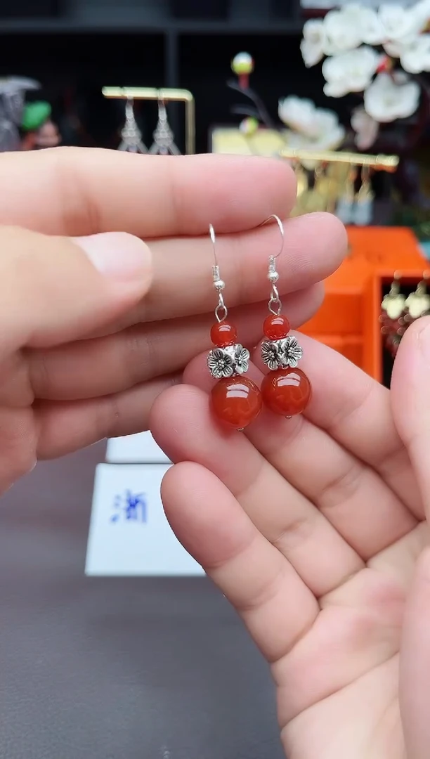 玛瑙/玉髓耳饰银S925镶嵌422000