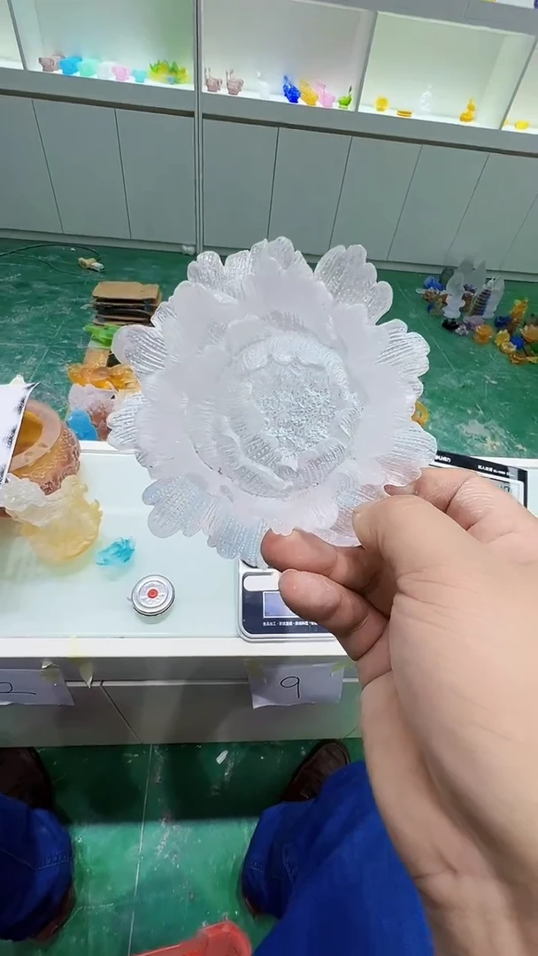 手工艺品琉璃三*古法琉璃牡丹花摆件