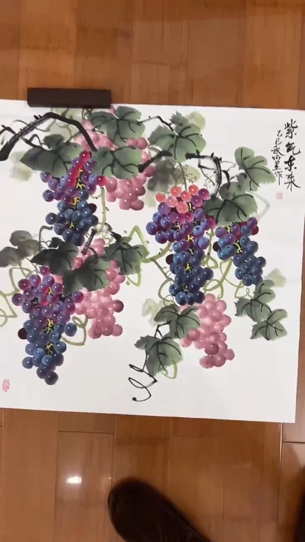 国画【福利，纯手工手绘】听昱葡萄68*68厘米