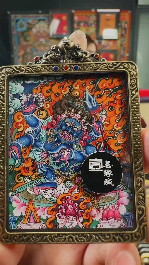 吊坠壹善缘城手绘唐卡大黑天