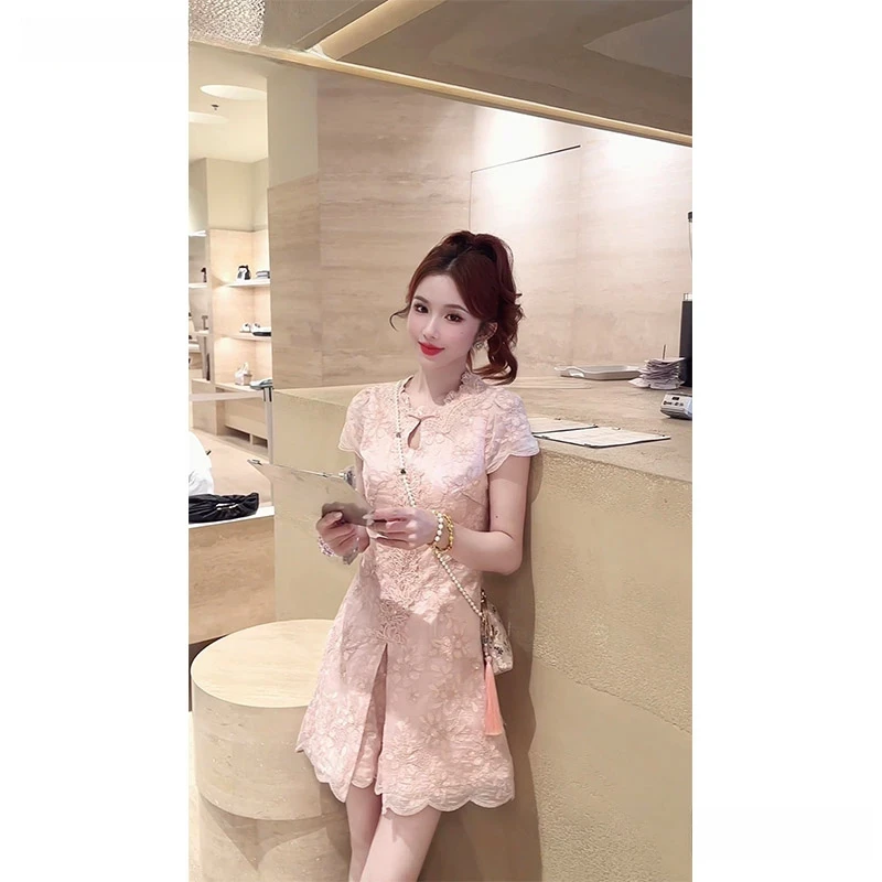 【瑶芳夏梦】新款圆领刺绣旗袍裙+短裤套装女时尚小众设计高级感潮