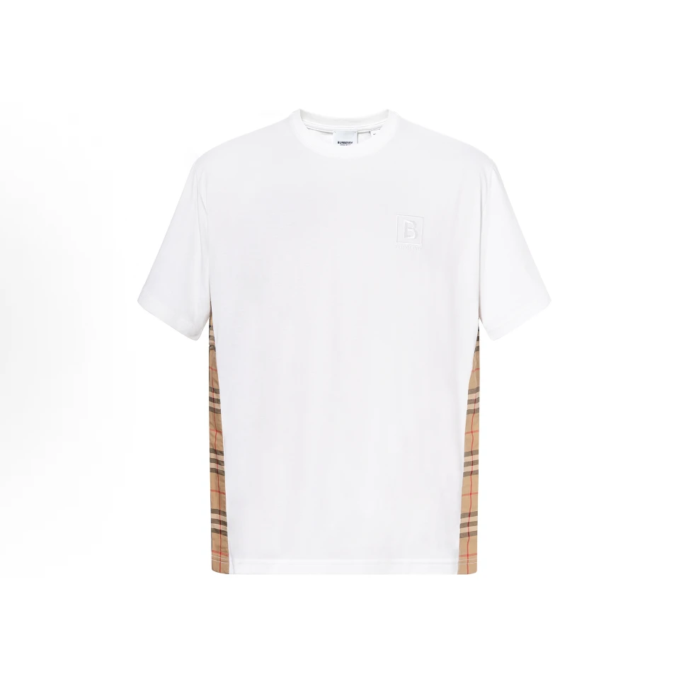 Burberry博柏利侧边格纹圆领短袖落肩袖T恤白色