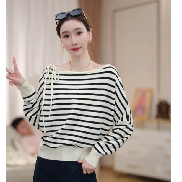 马克华菲秋女舒适领简约上衣纯色宽松百搭针织衫 F53004A580 aa