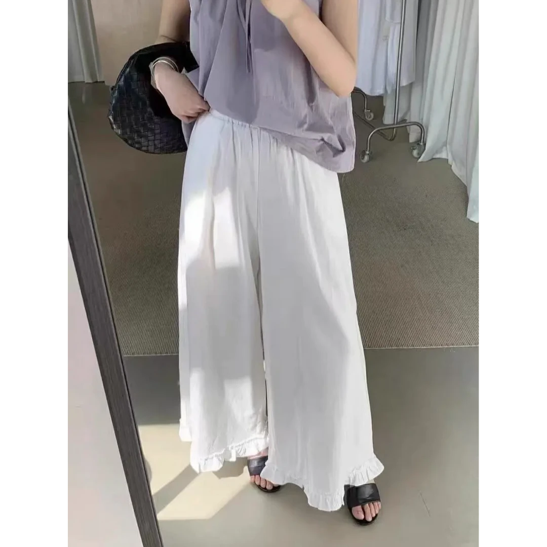 西西   夏季韩版木耳花边九分休闲裤