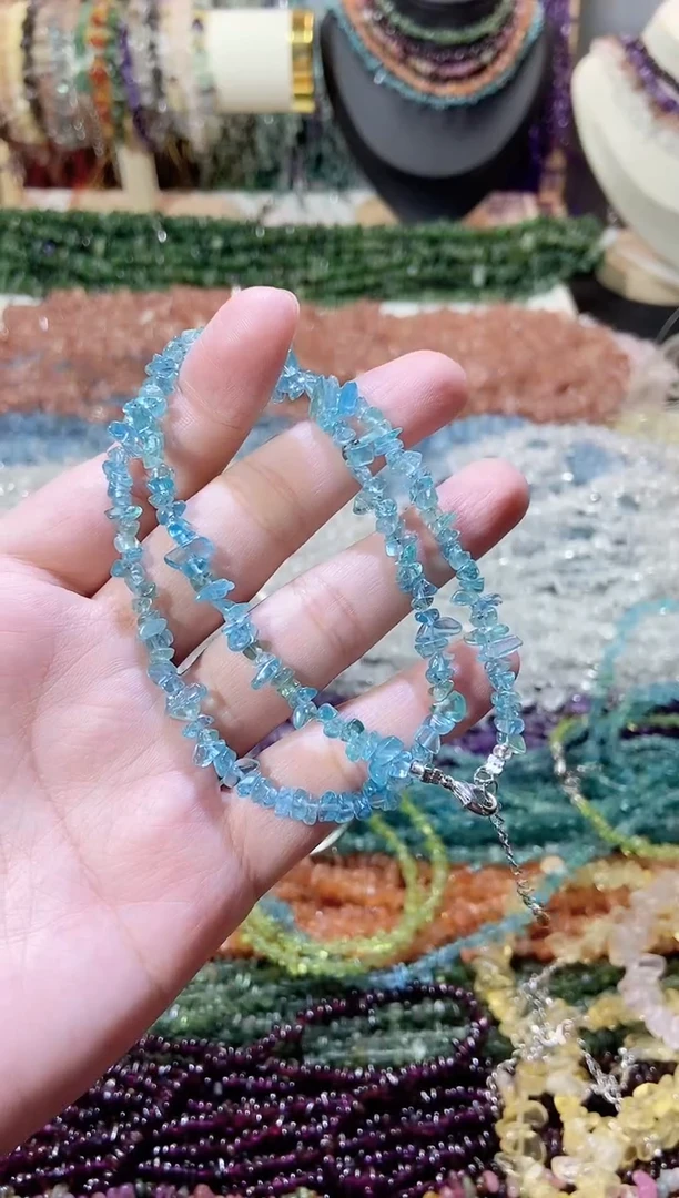 未镶嵌珠宝半成品水晶小蓝磷灰项链