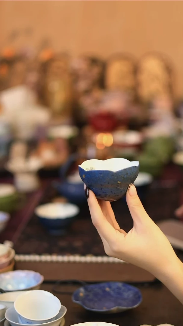 黛蓝蝶恋花葫芦花口杯