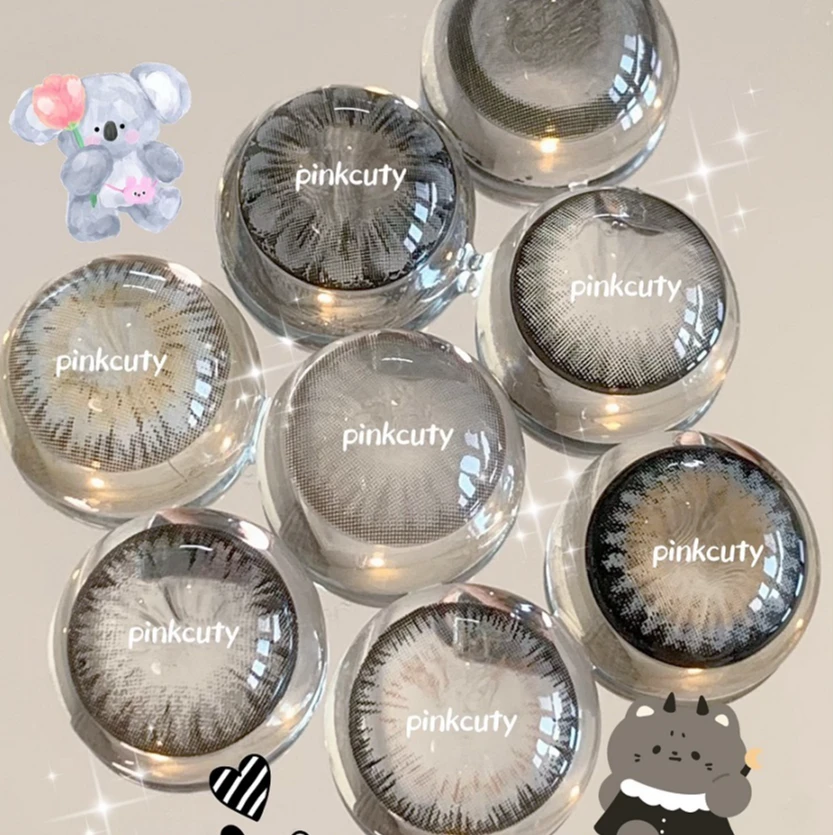 Pinkcuty灰色大直径年抛视觉14.8超大直径15.0美瞳隐形眼镜两片装