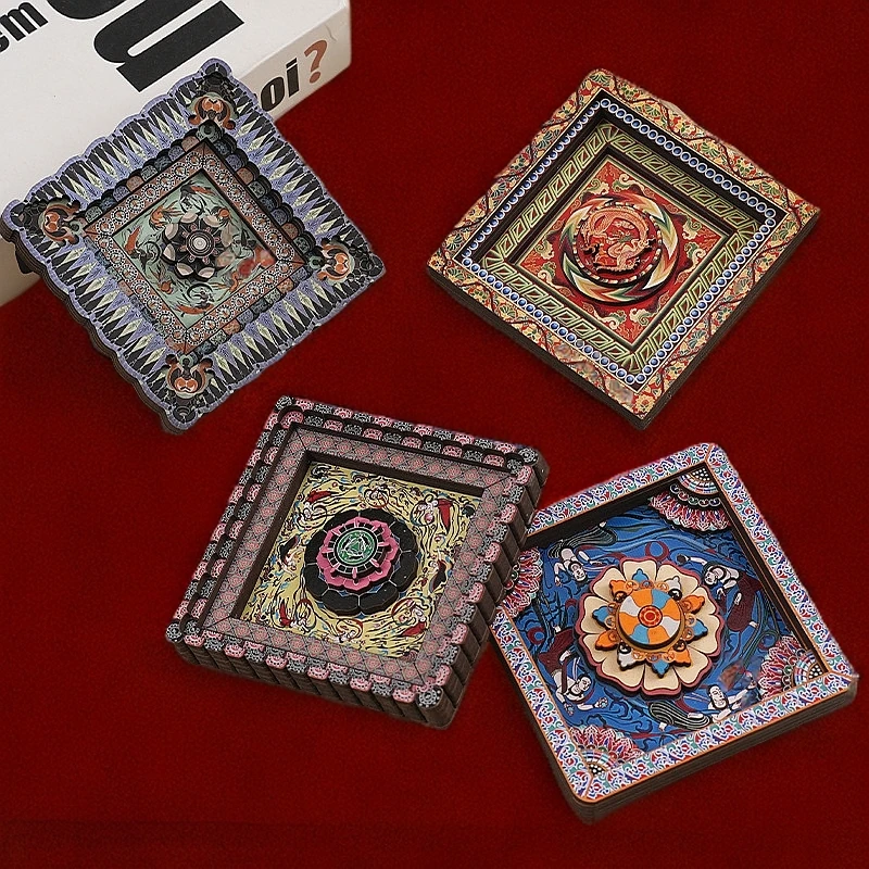 中国美学敦煌藻井木质冰箱贴文创旅游景点文创礼品木质软磁工艺品