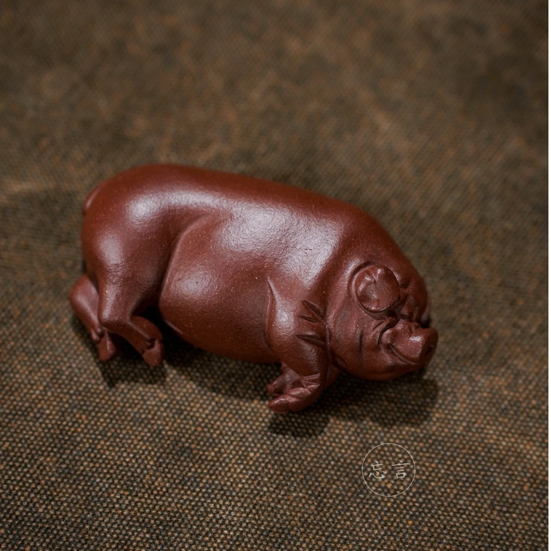 宜兴紫砂睡觉懒猪茶宠摆件创意雕塑原矿紫泥可养茶具配件小号茶宠