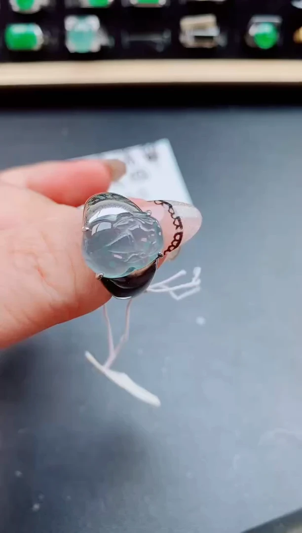 翡翠戒指银S925镶嵌50800