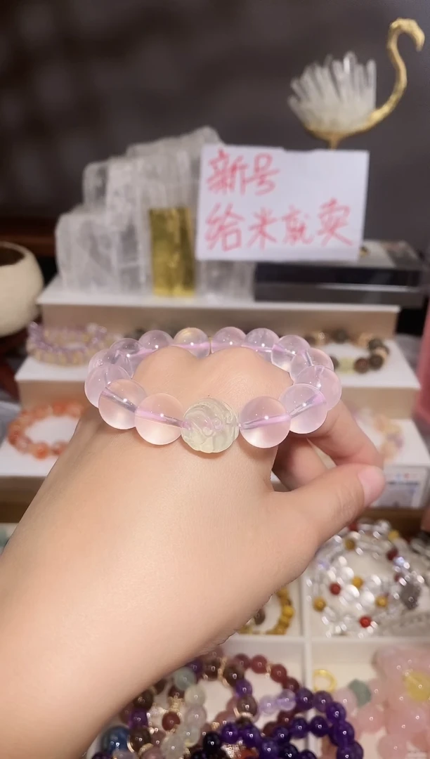 未镶嵌手串芙蓉石设计师原创精品粉水晶手串