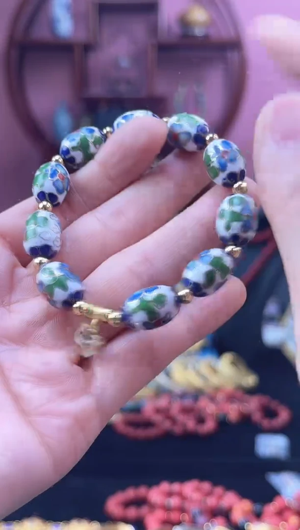 非遗技艺 景泰蓝 手串 枣珠 工美  白色