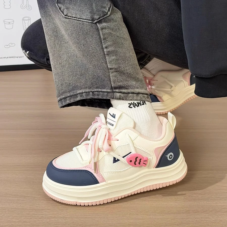 回力透气网面板鞋女款2025新款夏季小鱼设计鞋子百搭小众小白鞋女