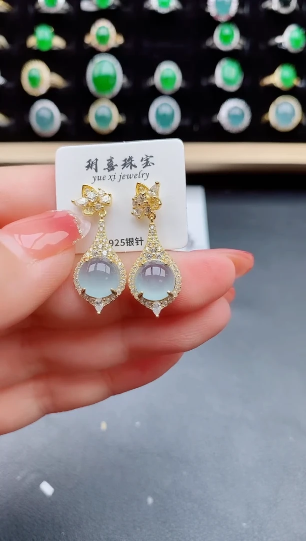 【闪购商品】翡翠耳饰银S925镶嵌57575