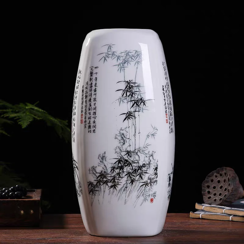 景德镇陶瓷梅兰竹菊四方瓶高度32